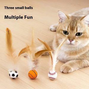 Environmentally Friendly Interactive Cat Toy: Engraved Throwing Elastic Feather Sports Ball Rubber Toy